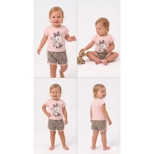 1/4 Yaş Leopar Tavşan Baskılı Çocuk Takımı Pembe