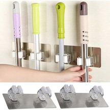 Pratik Organizer 4lü Yapışkanlı Fırça Paspas Mop Fırça Sabitleyici Ergonomik Alet Aparatı Şeffaf
