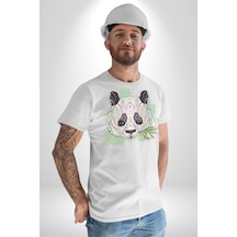 Panda Mandala Unisex Unisex Beyaz Organik Baskılı T-shirt Penye Yüksek Kalite Beyaz