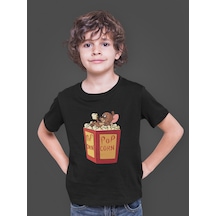 Bumeta Tom And Jerry Pop Corn Kedi Çizgi Film Çocuk Tişört T-shirt Siyah