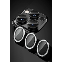iPhone 13 Pro Max Uyumlu Taşlı Tasarım Cam Kamera Lens Koruyucu - Siyah
