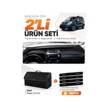 Fiat Fiorino 2007-2026 Uyumlu Torpido Örtüsü + Deri Bagaj Çantası + Sticker Seti - Siyah