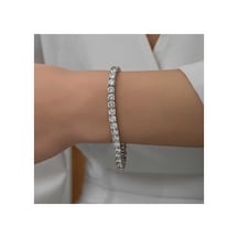 Gümüş 3 Mm Beyaz Taşlı Su Yolu Kadın Bileklik Gümüş Gümüş