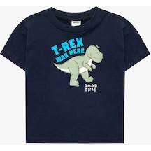 Koton Erkek Bebek Dinozor Baskılı Kısa Kollu Bisiklet Yaka Pamuklu Tişört Lacivert