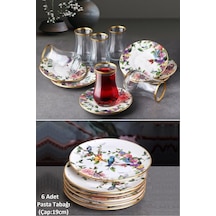 Flora 18 Parça Çay Bardaklı Seramik Pasta Tabağı Seti - Kup119f Beyaz