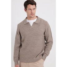 Tudors Erkek Standart Fit Normal Kesim Polo Yaka Kahverengi Kazak-46288
