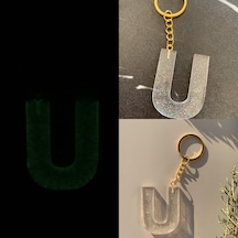 U Harfi Fosforlu Neon Yeşil Renk Parlak Simli Gold Aksesuarlı Ana