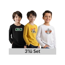 Panios Kids 3'lü Yuvarlak Yaka Baskı Detaylı Erkek Çocuk Sweatshirt Çok Renkli