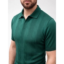 Erkek Yazlık Triko Dokuma Tişört Kısa Kol Polo Yaka T-shirt - Koyu Yeşil