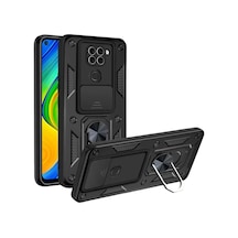 Newface Xiaomi Redmi Note 9 4g Kılıf Pars Lens Yüzüklü Silikon - Siyah