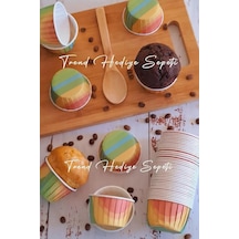 50'li Gökkuşağı Muffin Kek Kalıbı, Kek Kapsülü Cupcake Kalıbı, Airfryer Uyumlu Beyaz