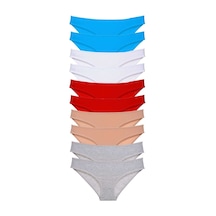 10 adet Süper Eko Set Likralı Kadın Slip Kırmızı Ten Gri Beyaz M Çok Renkli