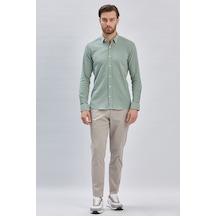 İmza Erkek Uzun Kollu Biritli Yaka Biyeli Likralı Casual Slim Fit Dar Kesim Gömlek 1004240232-açık Yeşil