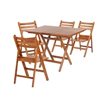 Albatros Katlanır Ahşap Bahçe Balkon Seti: 60x100 Masa+4 Sandalye