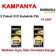 Duracell 312 Numara Pil Kulak İçi Işitme Cihazı Pili 2 Paket-Topl