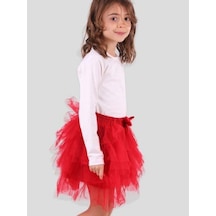 Kız Çocuk Kat Kat Tüllü Tütü Etek-14368 Kırmızı