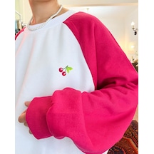 Kadın Oversize Pembe-beyaz Içi Polarlı Şardonlu Nakışlı Pamuklu K Pembe - Beyaz