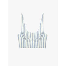 Koton Keten Karışımlı Slim Fit U Yaka Askılı Çizgili Crop Büstiyer Mavi Çizgili 6sak30026ew
