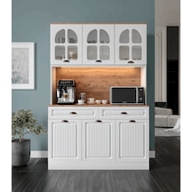 Efes Kahve Köşesi - 140 Cm Mdf Mutfak Dolabı - Led Aydınlatmalı - Atlantik Çam - Beyaz