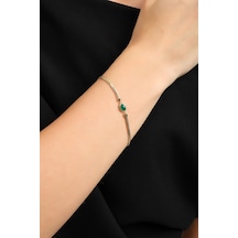 Balık Sırtı Bileklik Green Opal Taşlı 17+3 Cm En 3 Mm T14463 Renkli