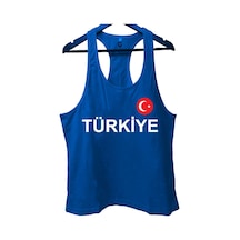 Top Glory Mavi Türkiye Baskılı Gym Fitness Tank Top Sporcu Atleti