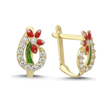 14 Ayar Taşlı Flower Tasarım Çocuk Altın Küpe Sarı