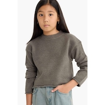 Defacto Kız Çocuk Standart Fit Bisiklet Yaka Triko Kazak F0108a825wngr83 Gri