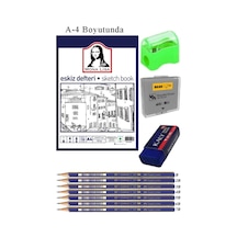 Eskiz Defteri A4 50 Yaprak Karakalem Çizim Seti Hamur Silgi Faber Castell Dereceli Kalem