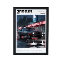 Dodge Charger R/t Ahşap Çerçeveli Poster Tablo Muscle Car İkonu Siyah