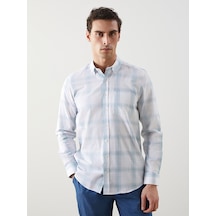 Lcwaıkıkı Classic Turkuaz Regular Fit Uzun Kollu Ekose Poplin Erkek Gömlek