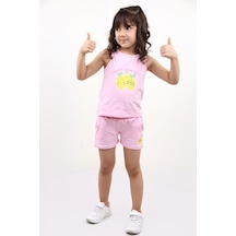 Toontoy Kids Toontoy Kız Bebek 2'li Takım Baskılı Bisiklet Yaka T-shirt & Beli Lastikli Cepli Şort Açık Pembe