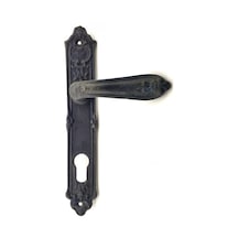 Hubrendy Çer Antika Tarz Dekoratif Pirinç Çiçekli Oda Kapı Kolu - 240x40 Mm, Oksit