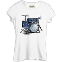 Sketch Of A Drum Kit Beyaz Kadın Tshirt 001