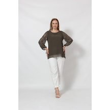 Moda Berray 3243 Kolu Taş Baskılı Şık Bluz Haki 001