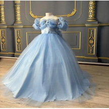 Star Kids Fashion Kız Çocuk Sindirella Kostümü Elbise Mavi