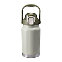 Saplı Ve Pipetli Büyük Kapasiteli Eşkenar Dörtgen Vakumlu Yalıtımlı Matara, Spor İçin Paslanmaz Çelik Su Şişesi, Sızdırmaz Kapaklı Kahve Kupası, Sıvıları Sıcak Veya Soğuk Tutar Açık Gri Yeşil 43oz