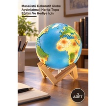 3 Adet Standlı Işıklı Dünya Küresi Masaüstü Dekoratif Globe Aydınlatmalı Harita Topu Eğitim Ve Hediye İçin
