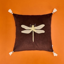 Soft Yusufçuk Desenli Kadife Kırlent - Kahverengi - 43x43 Cm Çok Renkli