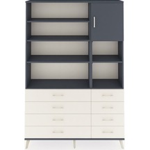 Arges Dolap 8 Raflı 8 Çekmeceli Tek Kapaklı 132x30x195 Antrasit-antrasit/aytaşı Antrasıt/aytası