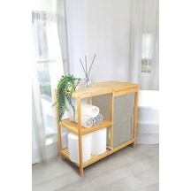 Bambu 3 Raflı Kumaş Sepetli Banyo Düzenleyici Kirli Çamaşır Sepeti Db-0046 Diğer