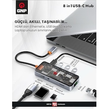 Gnp 8in1 Usb Type-c Hub Port Adaptör Hdmı 4k Usb Ethernet Pd Girişli Apple Uyumlu MacBook 2 Yıl