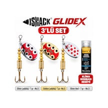 Fishack Glidex 3'lü Döner Kaşık Seti + Klima Bombası - Silver Ladybug 7 Gr No:3 + Golden Ladybug 7 Gr No:3 + Silver Red 7 Gr No:3