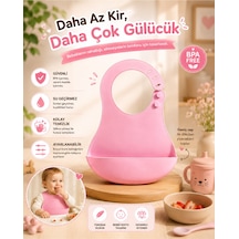 Silikon Mama Önlüğü Su Geçirmez Ayarlanabilir Bebek Önlüğü Bpa İçermeyen Geniş Cepli Beslenme Önlüğü Pembe