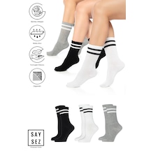 Saysez Bambu Unisex Tenis Kolej Çizgili Siyah-beyaz-gri Dikişsiz Çorap 3 Saysez Bambu Unisex Tenis Kolej Çizgili Siyah-beyaz-gri Dikişsiz Çorap 3