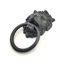 Antika Tarz Dekoratif Pirinç Aslan Kapı Tokmağı, Taktak - 102x130 Mm, Oksit