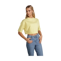 Sarı Bisiklet Yaka Rahat Kalıp Yarasa Kol Pike Kadın Crop T-shirt Sarı Sarı Bisiklet Yaka Rahat Kalıp Yarasa Kol Pike Kadın Crop T-shirt Sarı