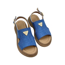 Kadın Rad Koyumavi Keten Bilekten Bağlamalı Sandalet 4 Cm Sn100 001