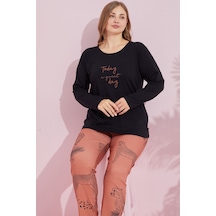 Siyah İnci Pamuklu Curve Büyük Beden Battal Boy Örme Pijama Takım24240740 Siyah