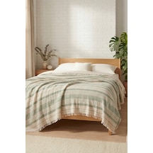 Natura Soft Ekru 4 Kat Müslin Çift Kişilik Yatak Örtüsü 220x230 Cm %100 Pamuk Çok Amaçlı Koltuk Örtüsü Ve Tv Battaniyesi Yeşil