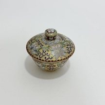 Antika Cloisonne Kapaklı Şekerlik 7x8cm Sarı